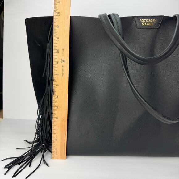 Victoria's Secret boho black fringe Vegan Leather XL Weekend tote bag - Picture 9 of 12